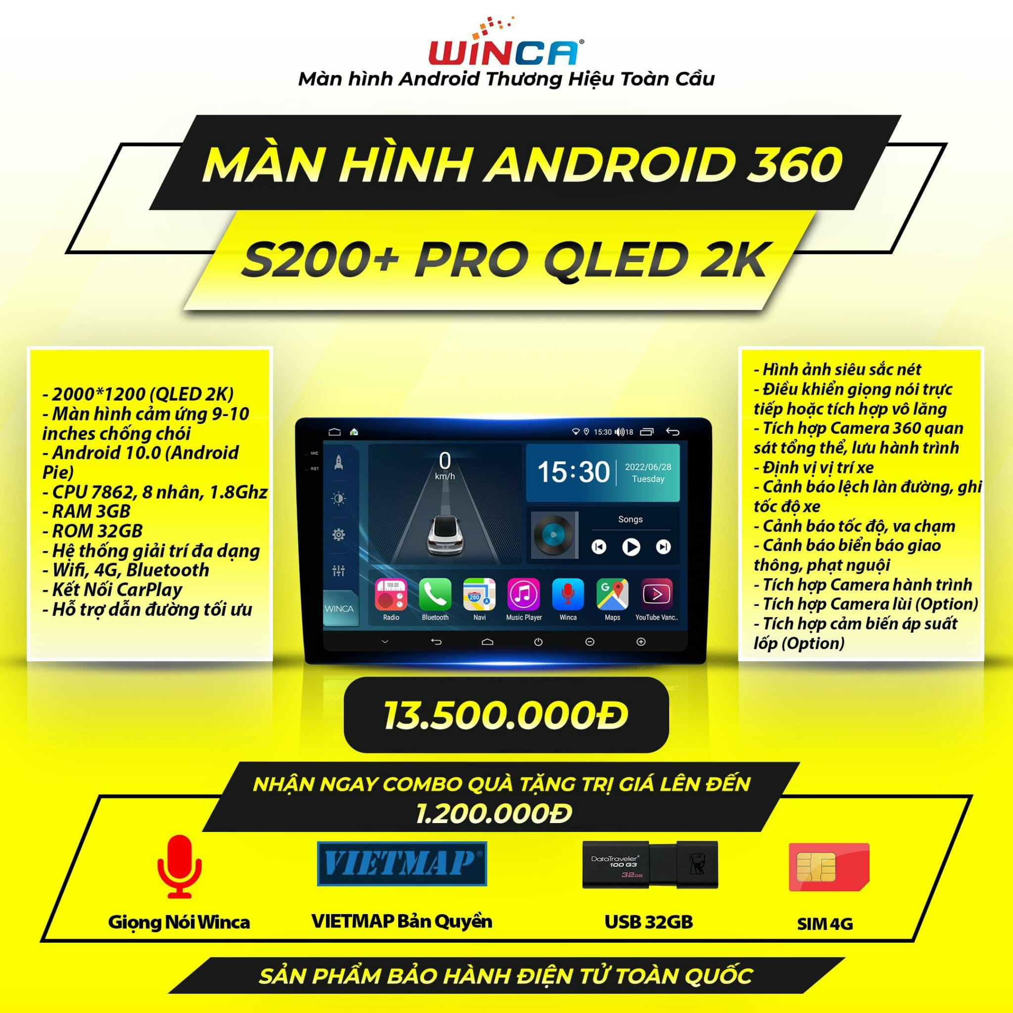 Màn hình Android Winca S300+ Pro Qled 2K tích họp 360 độ