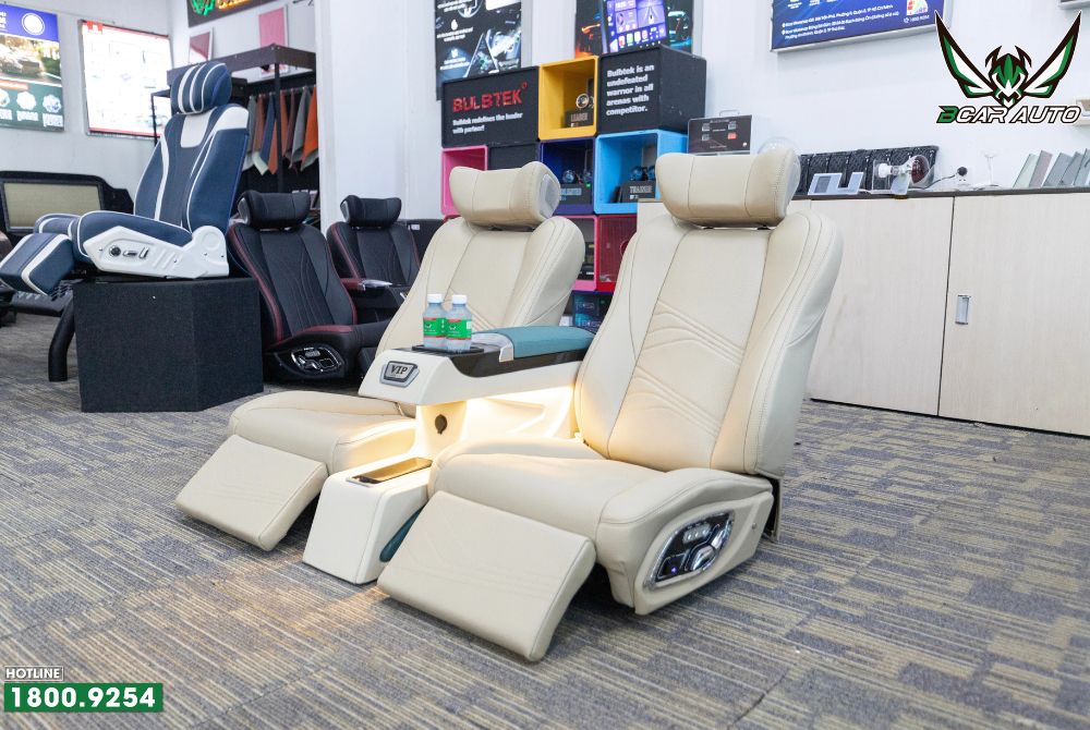 Mẫu ghế limousine có bệ tỳ tay tích hợp tủ lạnh mini 