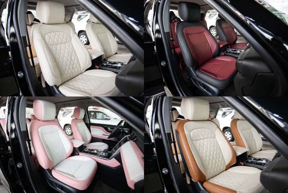 Mẫu bọc ghế da Ford Explorer phối màu và may quả trám 