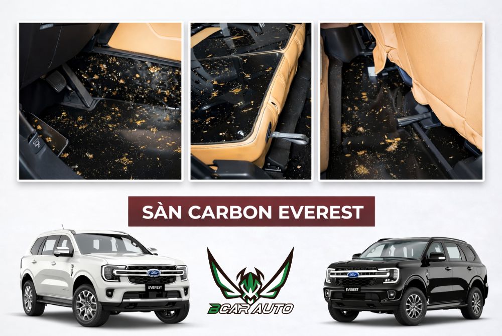 sàn carbon xe Ford Everest - tổng thể khoang nội thất sau khi hoàn thiện