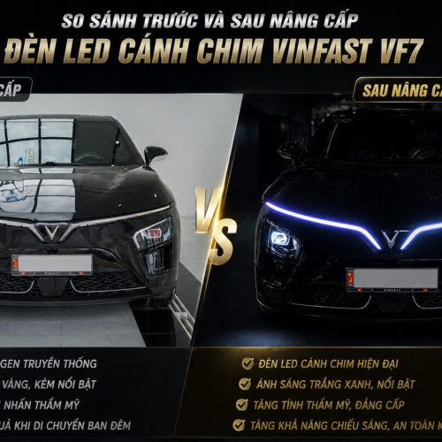 So sánh trước và sau nâng cấp led cánh chim cho Vinfast VF7