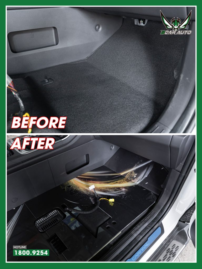 Thi công lót sàn vân đá ghế phụ Kia Carnial tại Bcar Auto